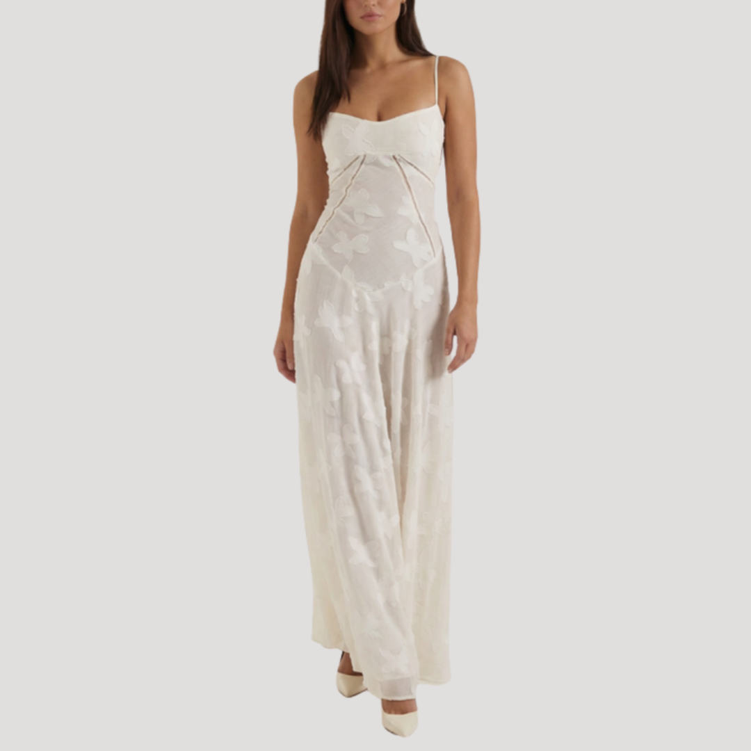 Ember | Floral Embroidered Strappy Open Back Corset Lace Up A Line Evening Occasion Maxi Dress Women