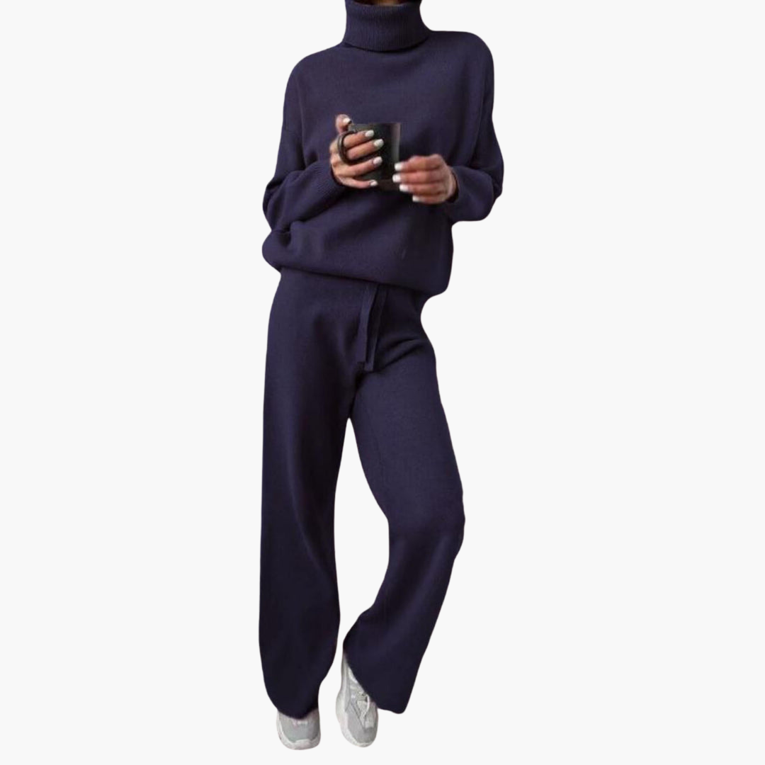 Shay | Long Sleeve High Neck Oversized Knitted Wide Leg Trouser Tie Waist Co Ord Set Women