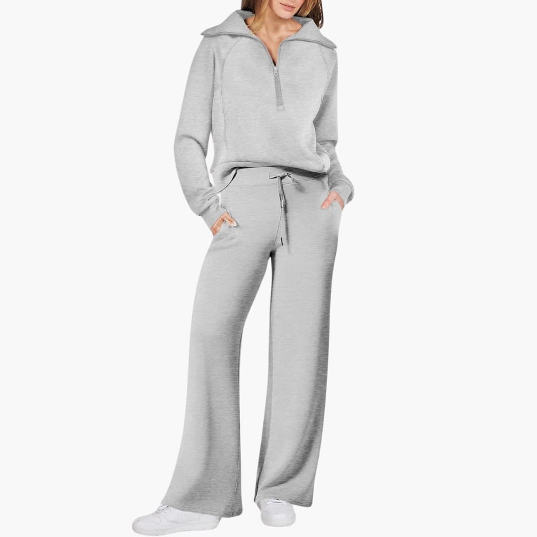 Nancy | Fleece Oversized Zip Up Collared Long Sleeve Autumn Wide Leg Tracksuit Women