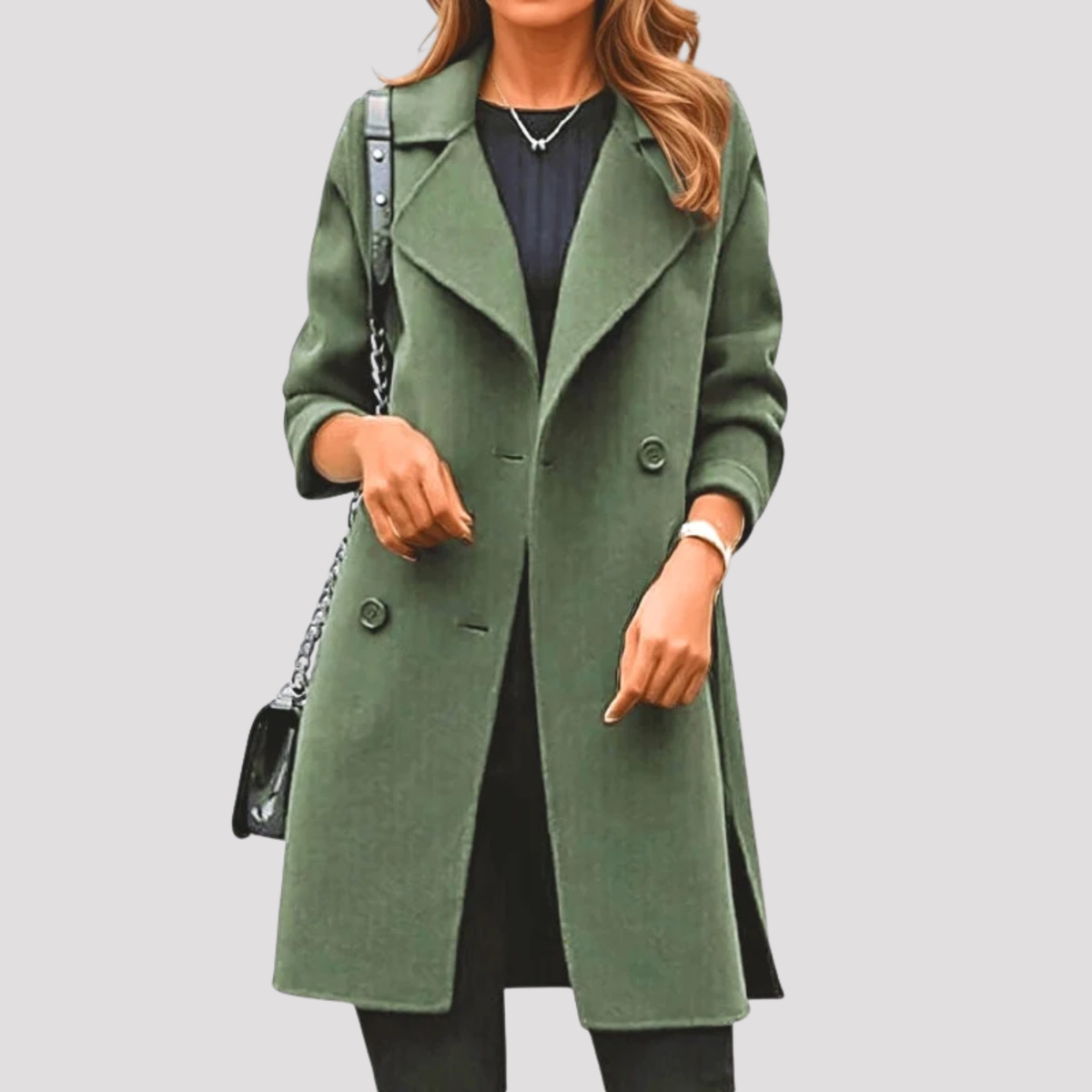 Neve | Button Collared Lapel Long Autumn Smart Tailored Coat Women