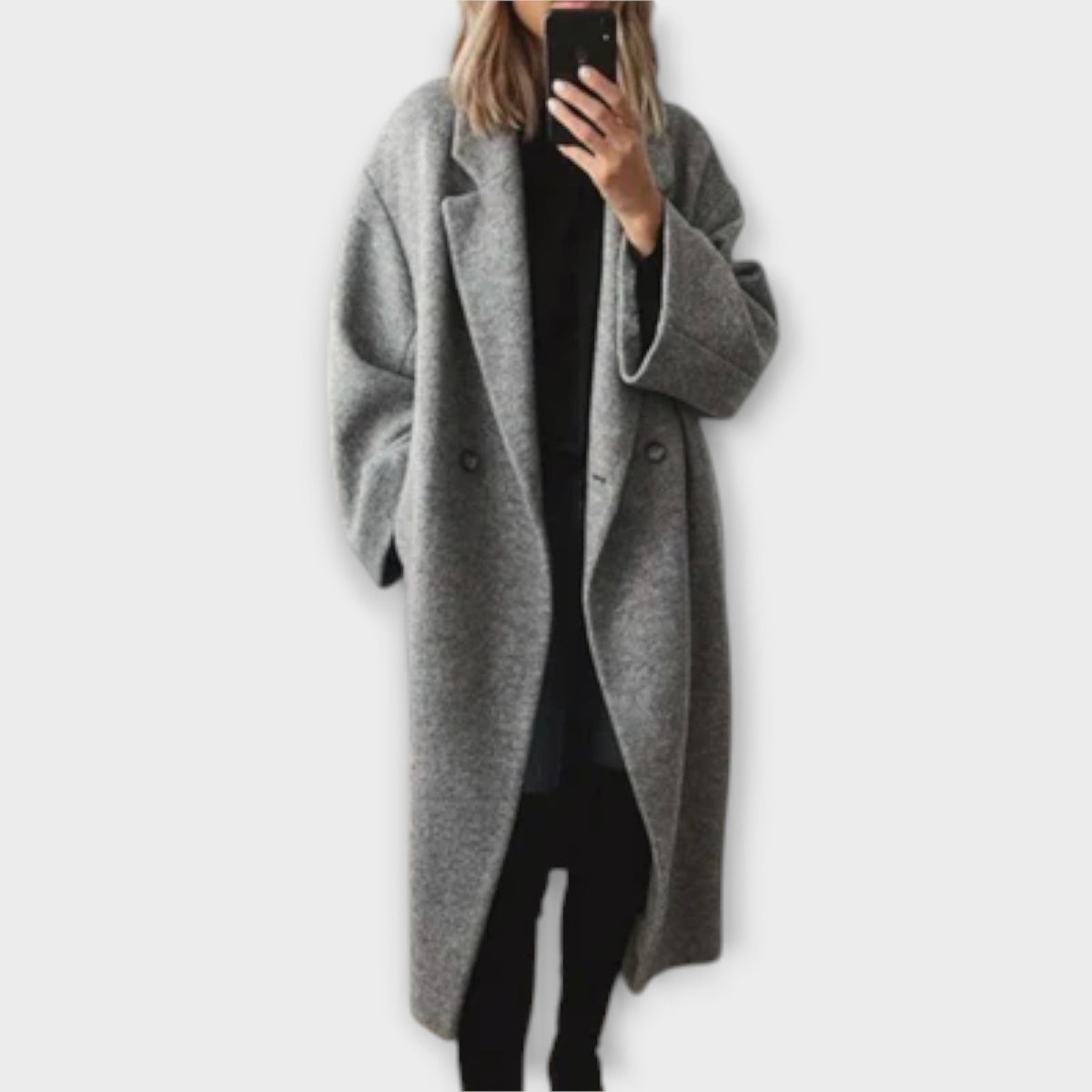 Oversized Longline Wool Coat, Open Front - Steel Blue
