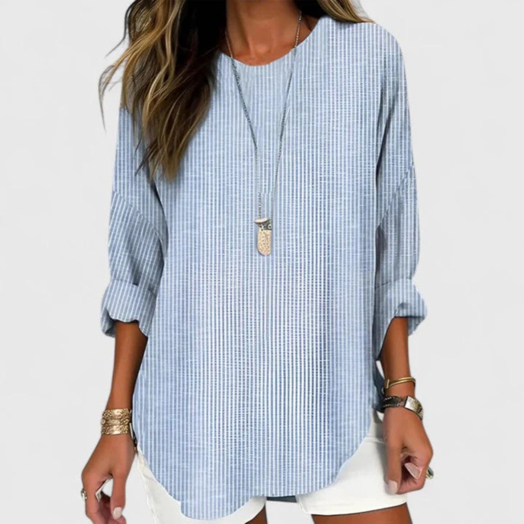 Suzy | Oversized Striped Textured Long Sleeve Autumn Longline Tunic Top Women
