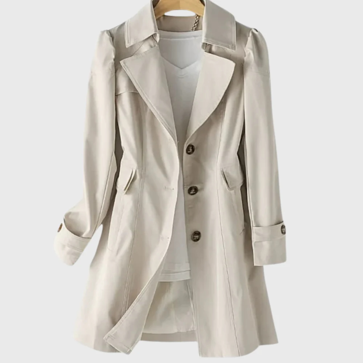 Ruth | Single Breasted Button Collared Lapel Pocket Autumn Smart Longline Trench Coat Ladies