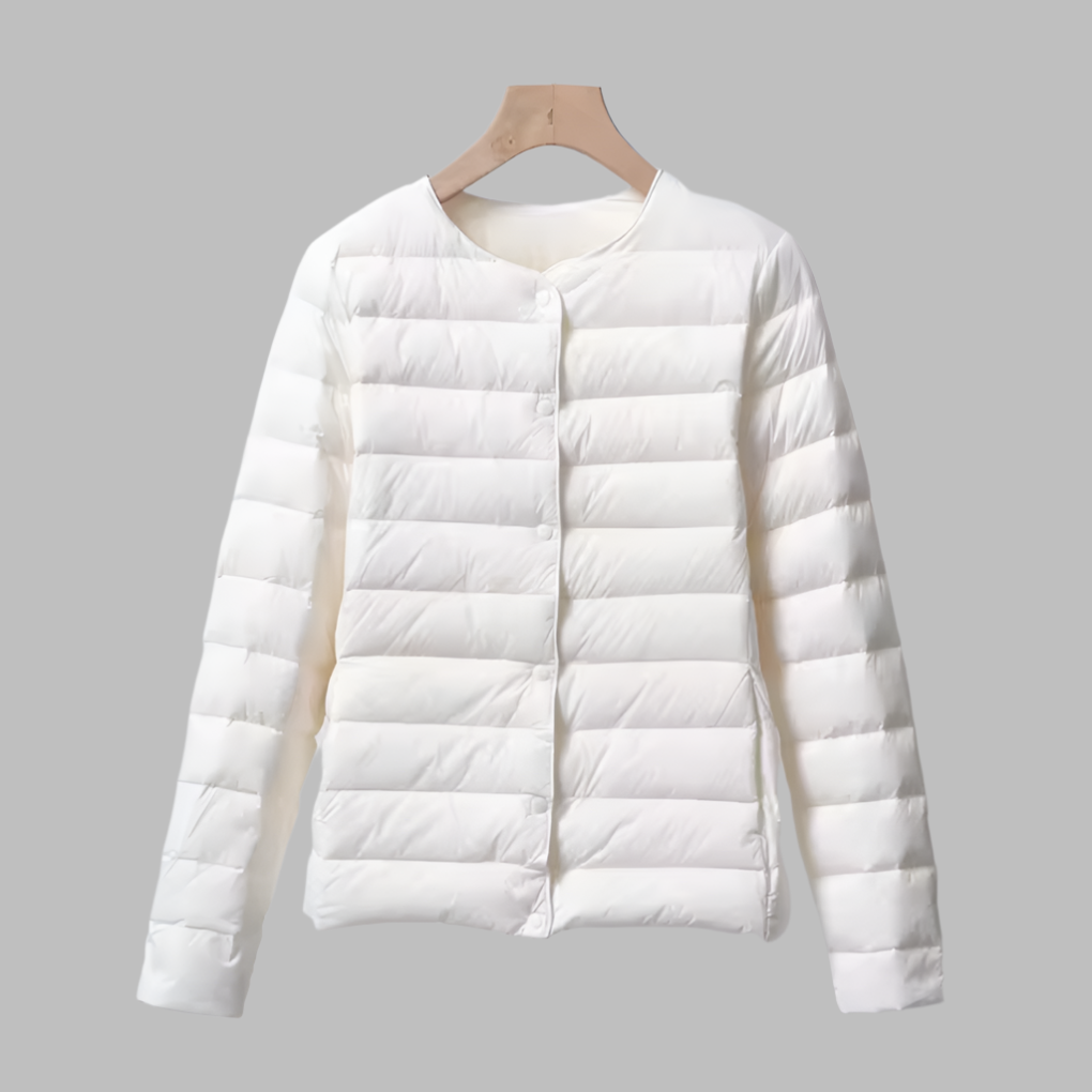 Beau | Collarless Button Up Quilted Padded Winter Jacket Women