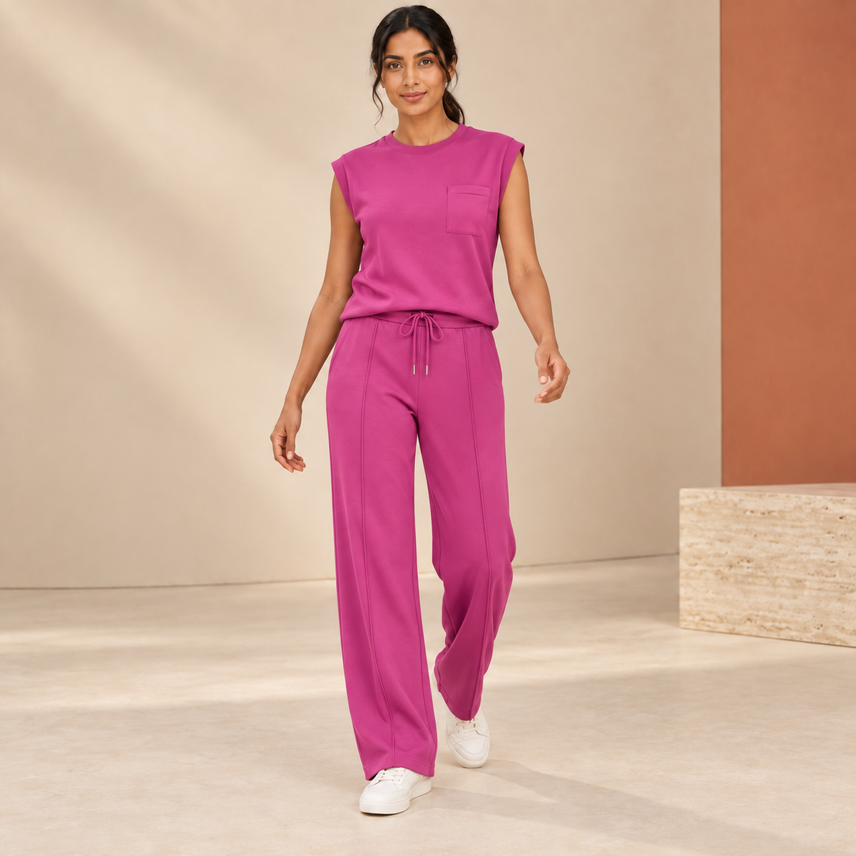 Pearl | Sleeveless Wide Leg Tie Waist Tracksuit Women