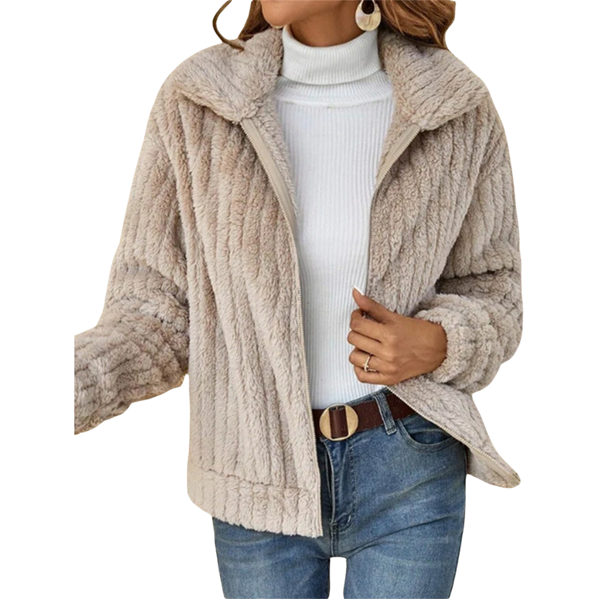 Cable Knit Cardigan Jacket with Collar - Blush Pink