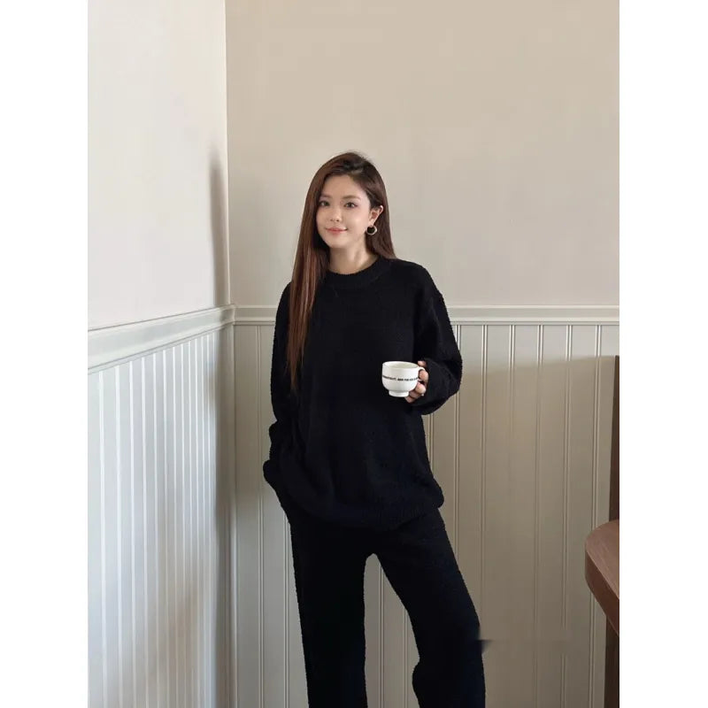 Ella | Oversized Long Sleeve Wide Leg Fleece Knitted Winter Tracksuit Women