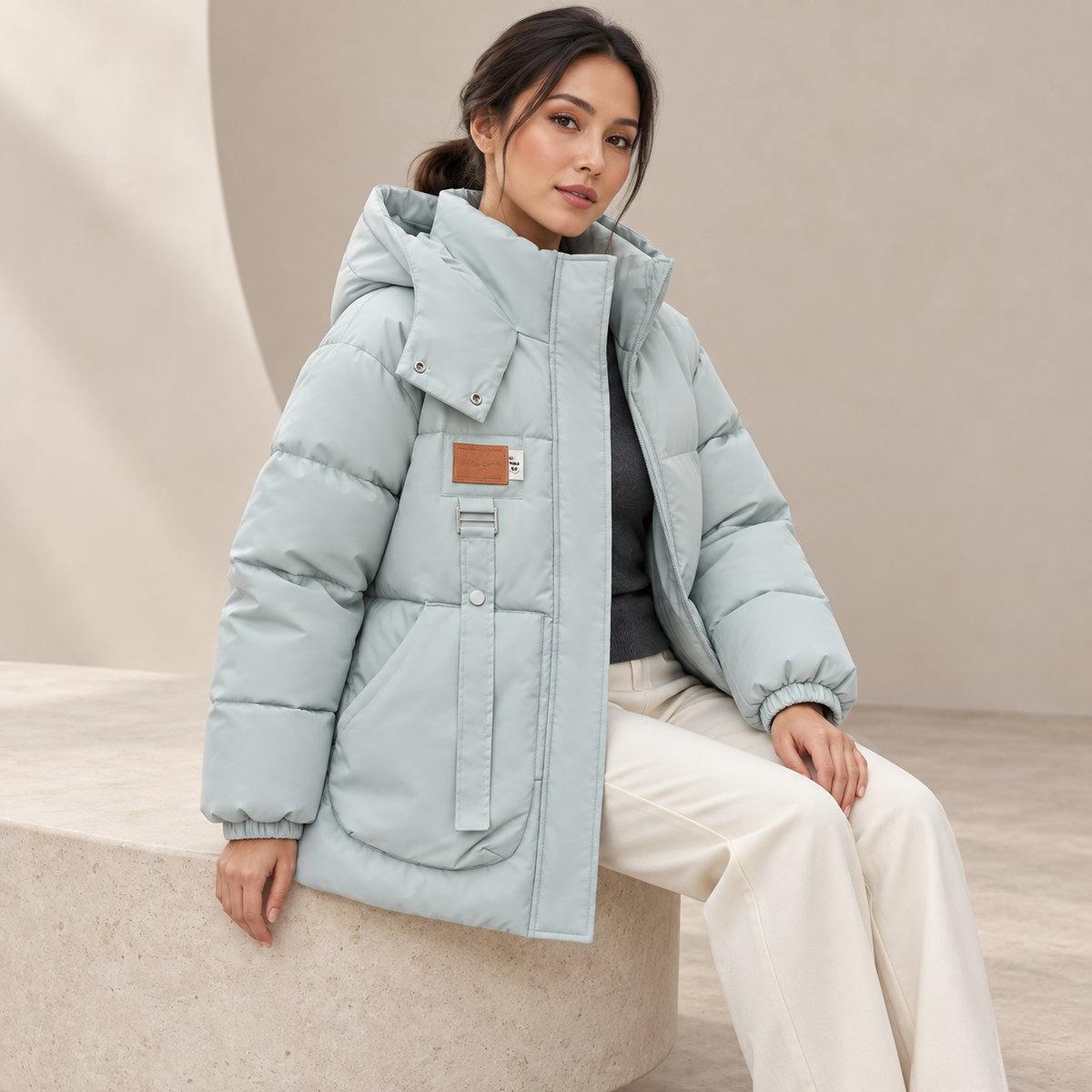 Myla | Winter Oversized Zip Up Hooded Quilted Funnel Neck Puffer Jacket Women
