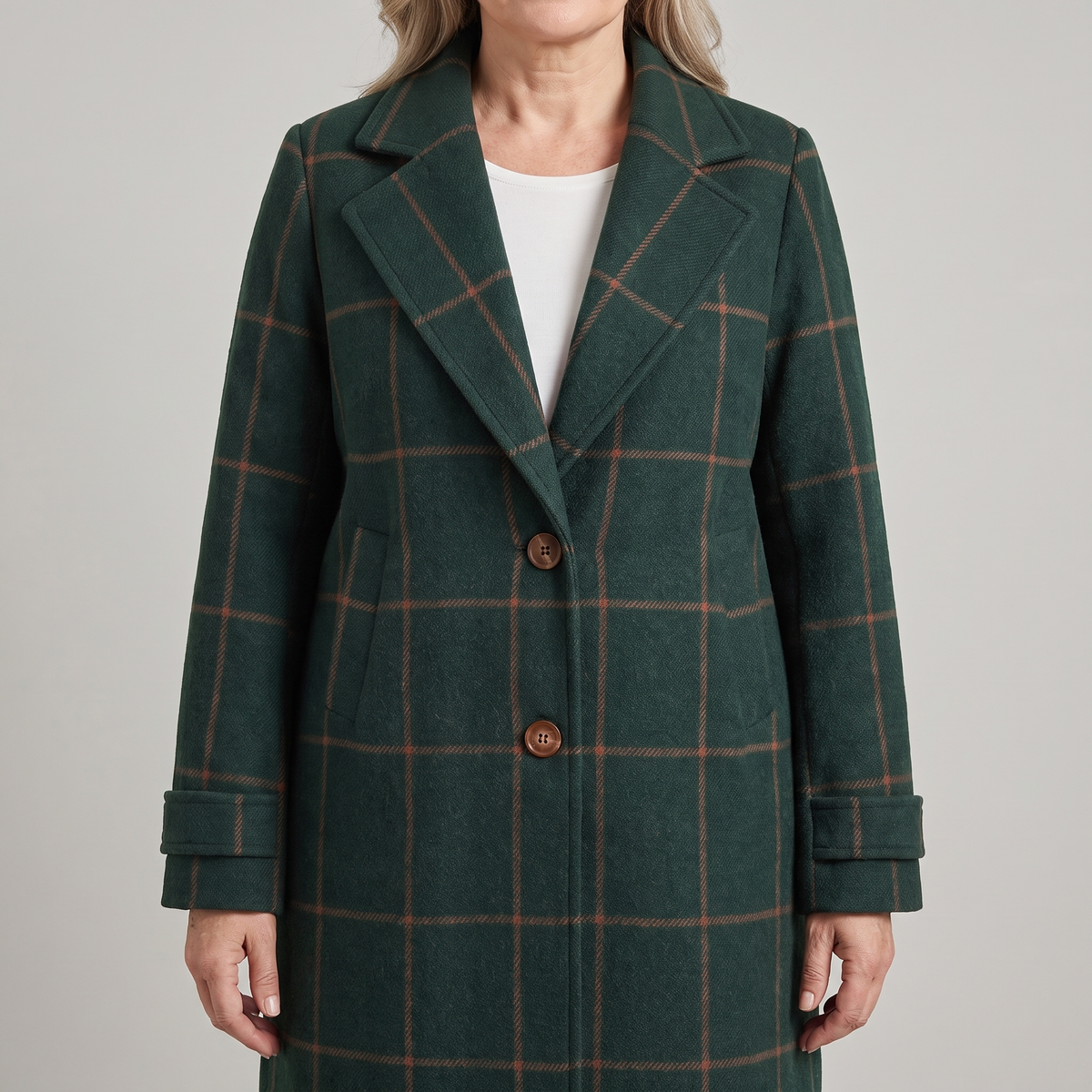 Fern | Checked Button Lapel Collar Pockets Long Smart Tailored Coat Women
