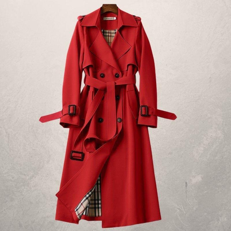 Jana | Classic Double Breasted Belted Collared Buckle Pocket Autumn Smart Long Trench Coat Ladies