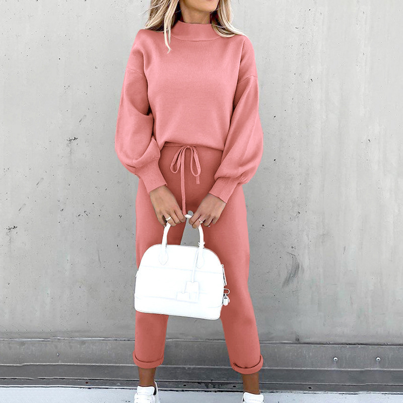 Naomi | Oversized High Neck Long Sleeve Knit Straight Leg Tie Waist Autumn Winter Tracksuit Women