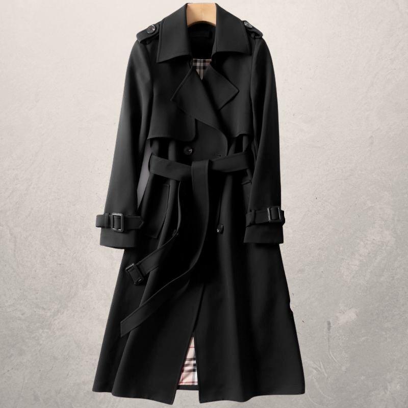 Jana | Classic Double Breasted Belted Collared Buckle Pocket Autumn Smart Long Trench Coat Ladies