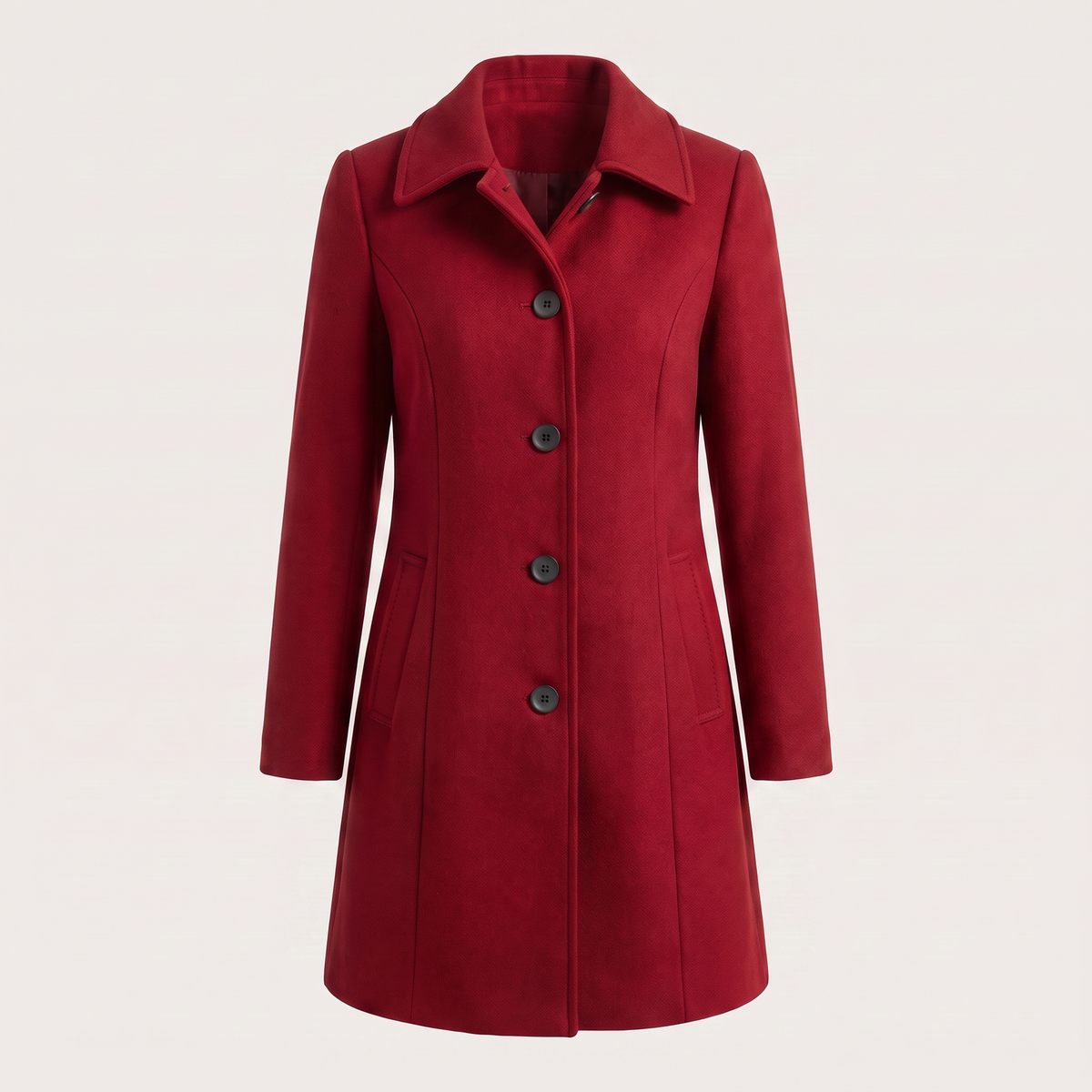 Megan | Fitted Collared Button Flared Knee Length Pocket Autumn Smart Tailored Coat Women