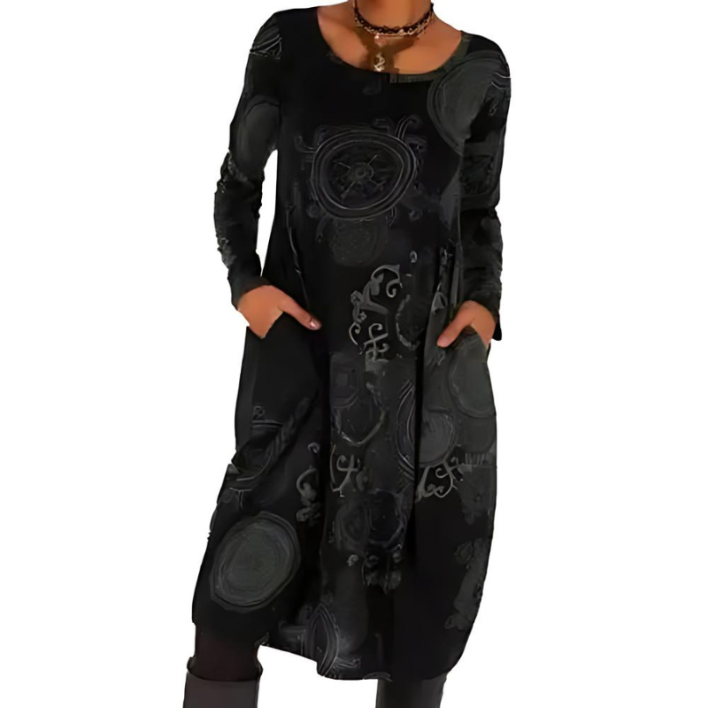 Maya | Flowy Printed Pocket Autumn Midi Long Sleeve Dress Women
