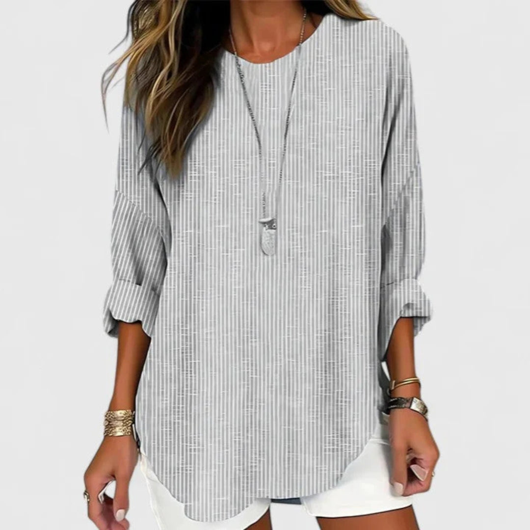 Suzy | Oversized Striped Textured Long Sleeve Autumn Longline Tunic Top Women