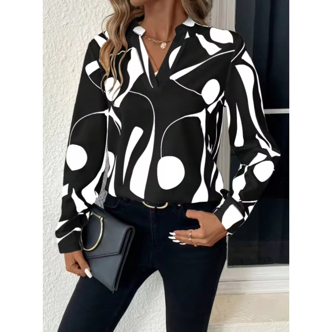 Mabel | Long Sleeve V Neck Collared Longline Autumn Work Blouse Women