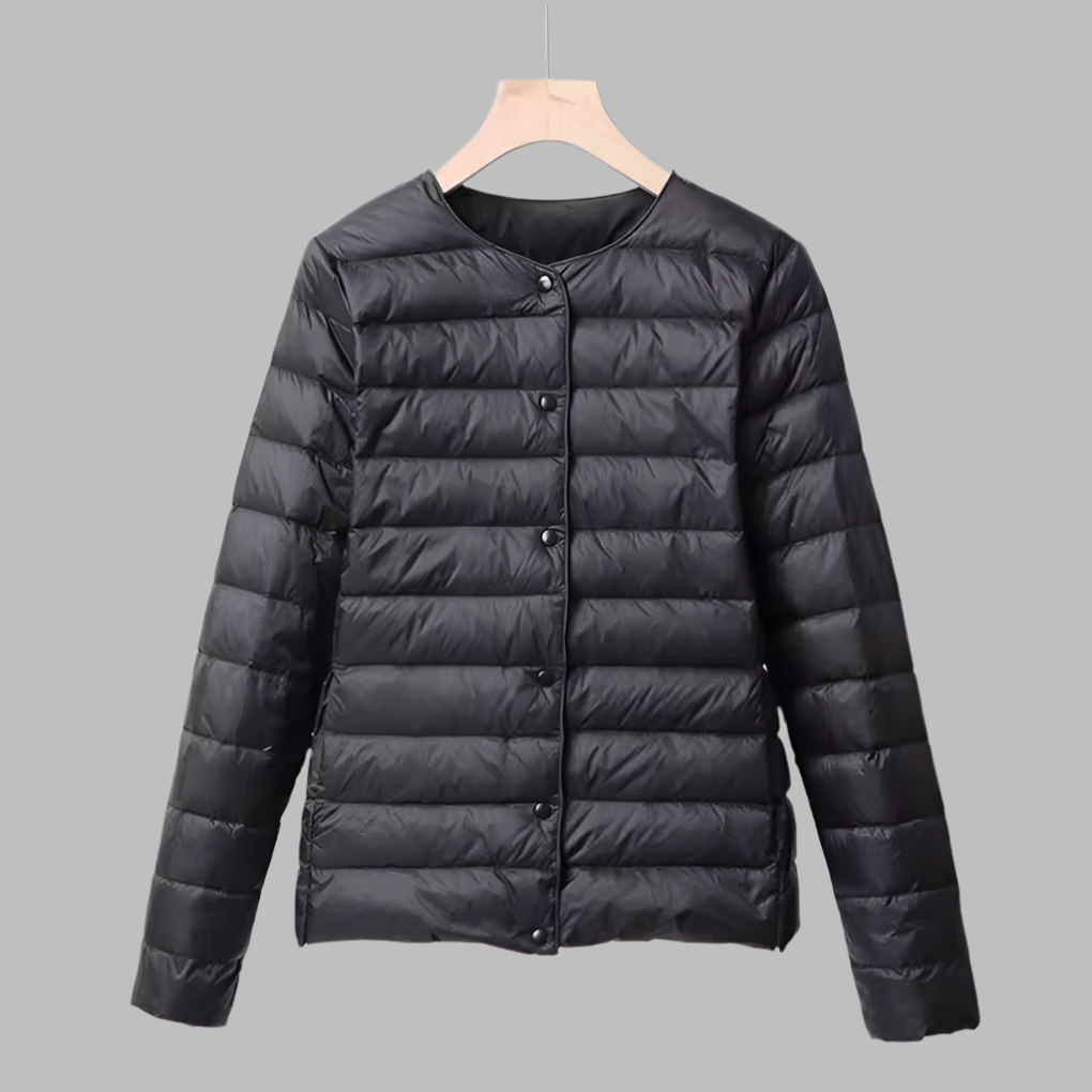 Beau | Collarless Button Up Quilted Padded Winter Jacket Women