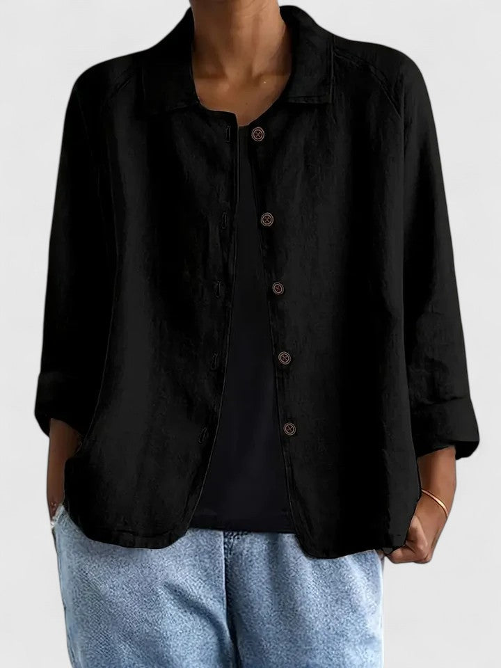 Oversized Chambray Shirt Jacket with Collar - Light Blue