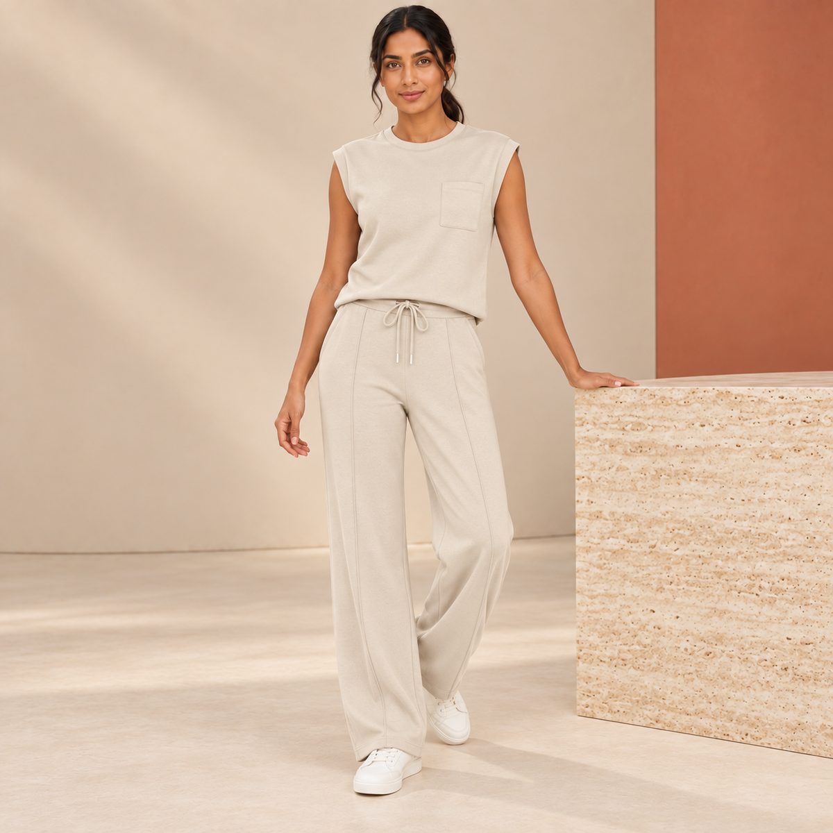 Pearl | Sleeveless Wide Leg Tie Waist Tracksuit Women