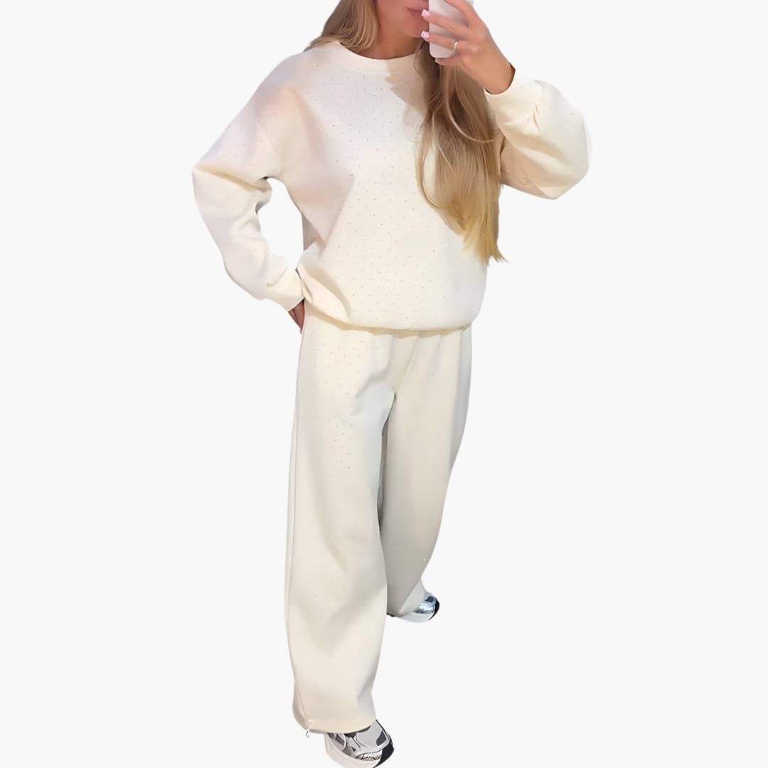 Yara | Fleece Diamante Embellished Oversized Long Sleeve Autumn Winter Wide Leg Tracksuit Women