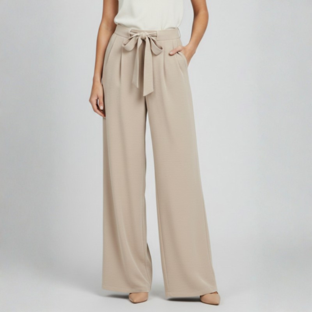 Stella | Pleated High Waisted Tailored Pockets Smart Work Wide Leg Trousers Women