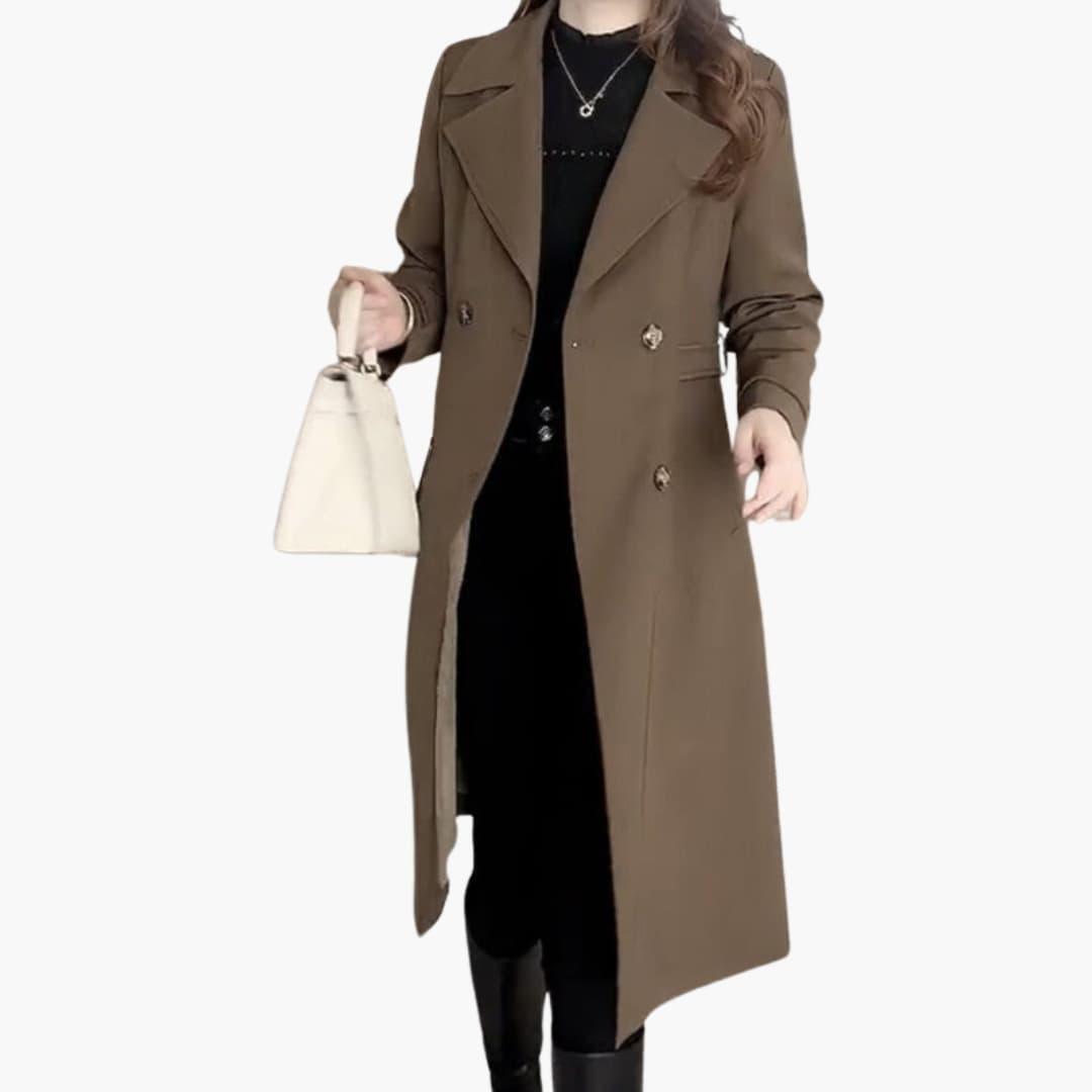 Sunny | Tailored Double Breasted Belted Collared Button Autumn Smart Long Trench Coat Ladies