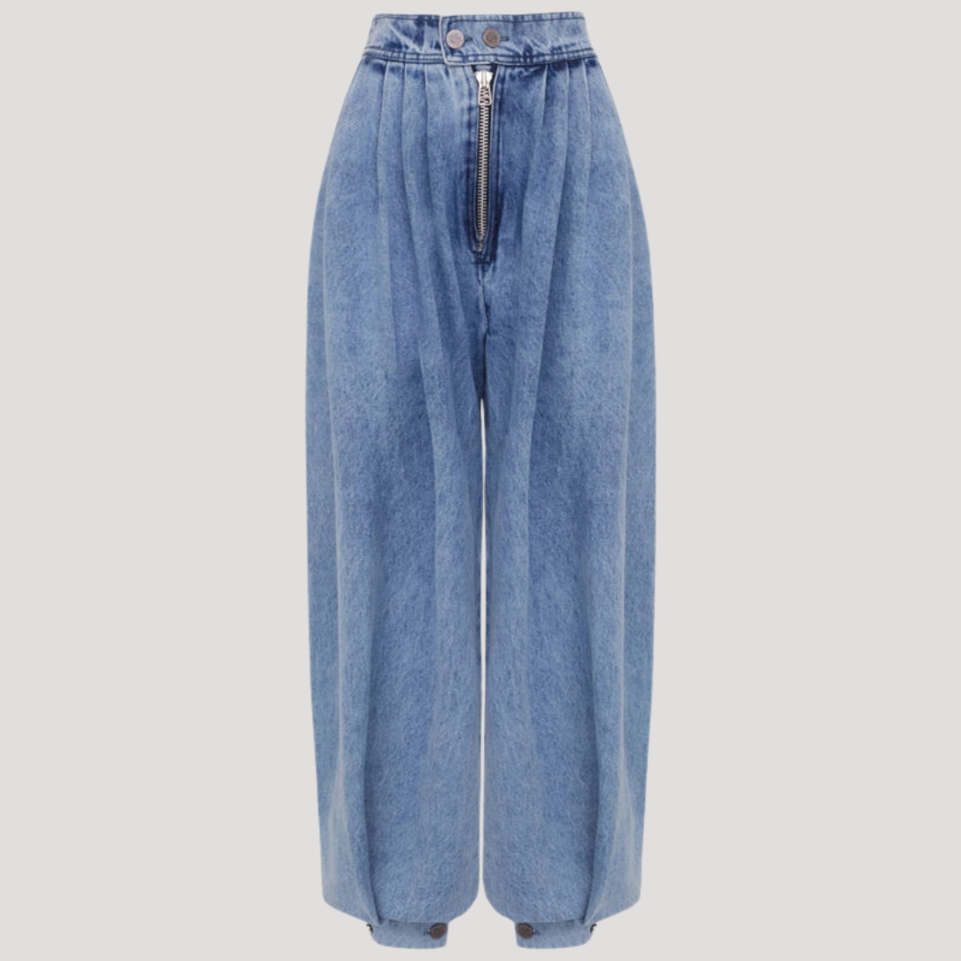 Elsie | High Waisted Pleated Denim Cuffed Autumn Barrel Jeans Women