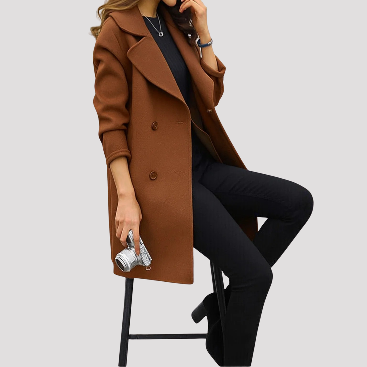 Neve | Button Collared Lapel Long Autumn Smart Tailored Coat Women