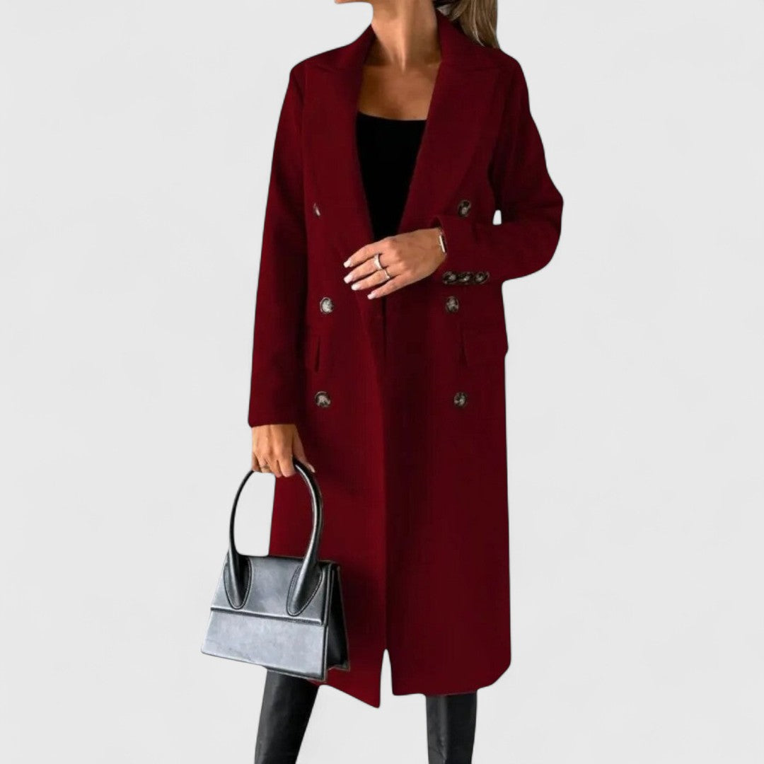 Longline Double Breasted Coat with Belt - Beige