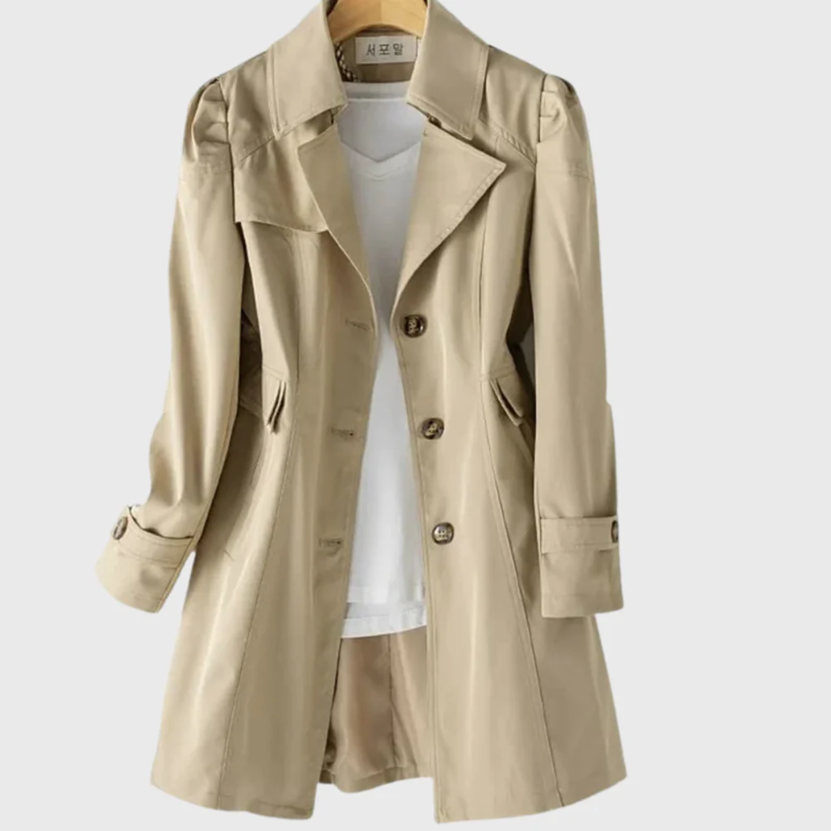Ruth | Single Breasted Button Collared Lapel Pocket Autumn Smart Longline Trench Coat Ladies