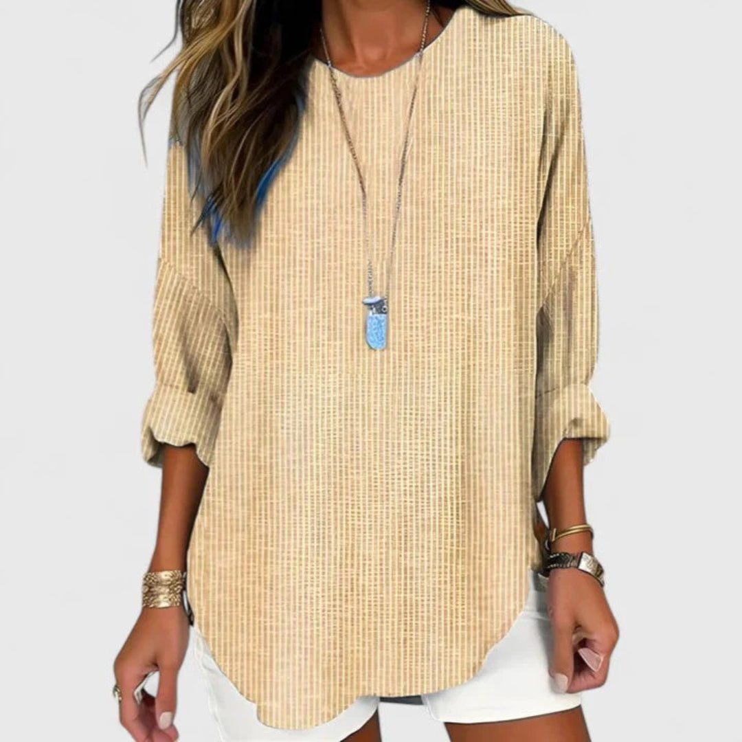 Suzy | Oversized Striped Textured Long Sleeve Autumn Longline Tunic Top Women
