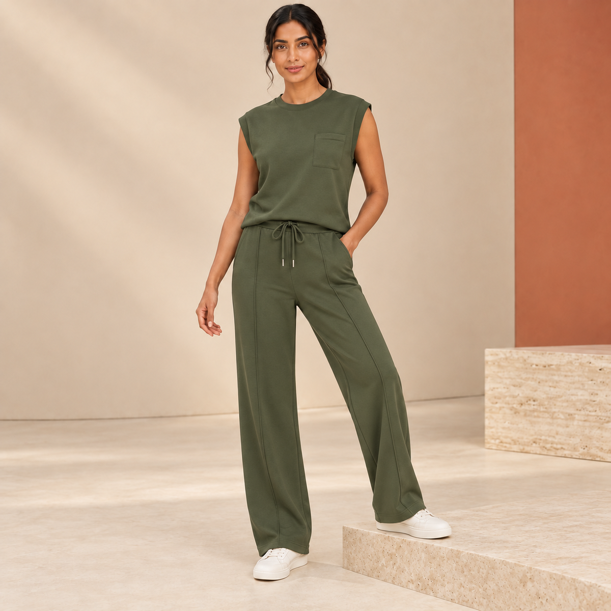 Pearl | Sleeveless Wide Leg Tie Waist Tracksuit Women
