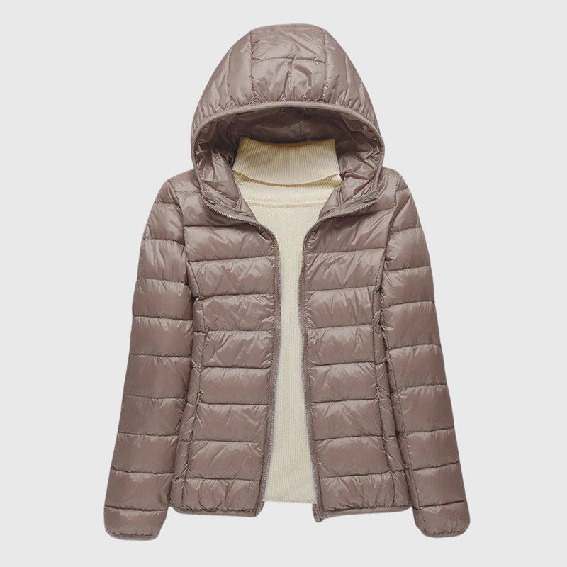 Ultra-Light Quilted Puffer Jacket with Stand Collar - Taupe