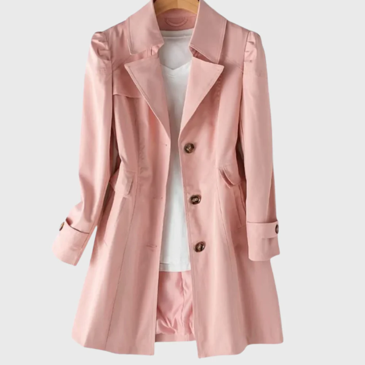 Ruth | Single Breasted Button Collared Lapel Pocket Autumn Smart Longline Trench Coat Ladies