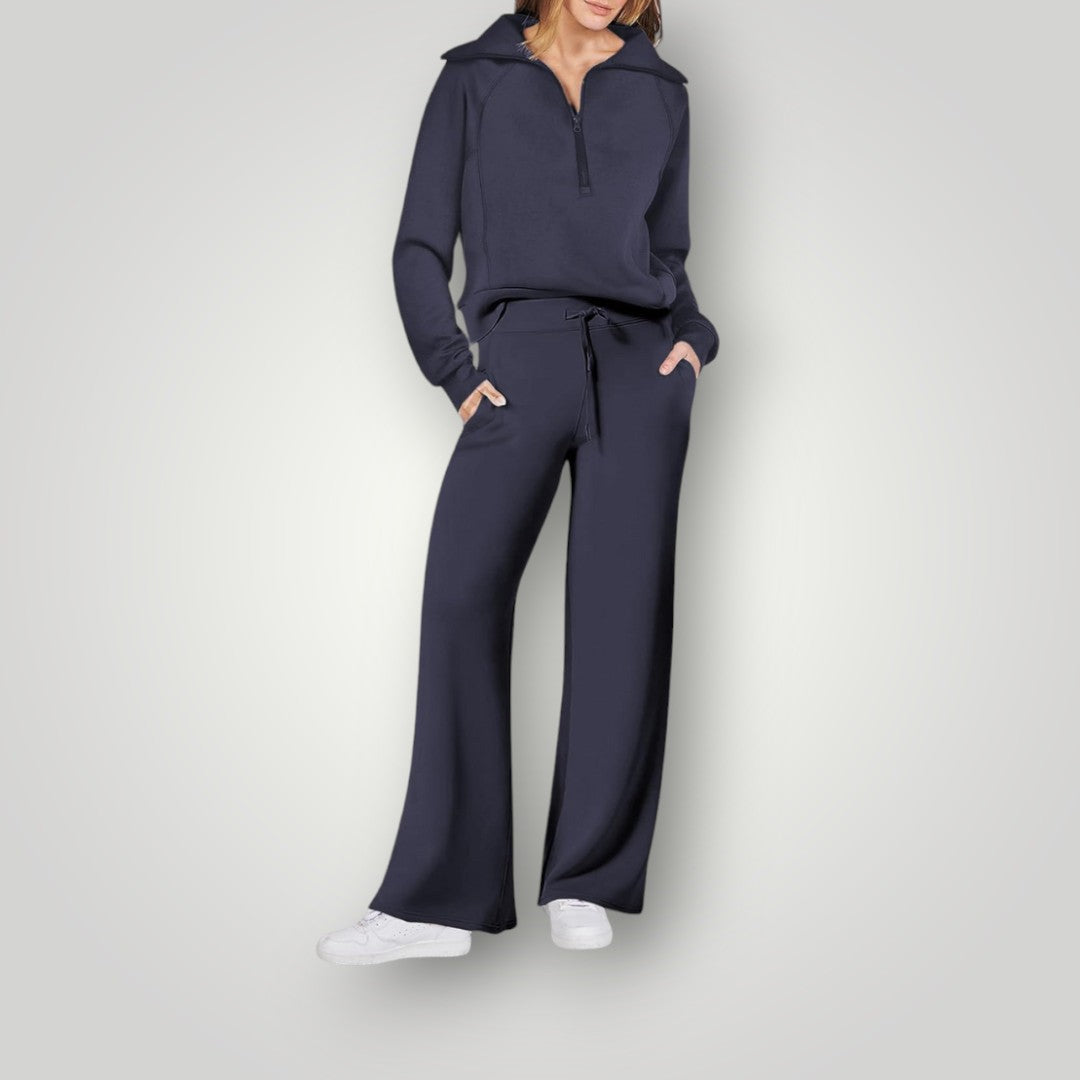 Annie | Oversized Zip Up Collared Long Sleeve Winter Wide Leg Fleece Tracksuit Women