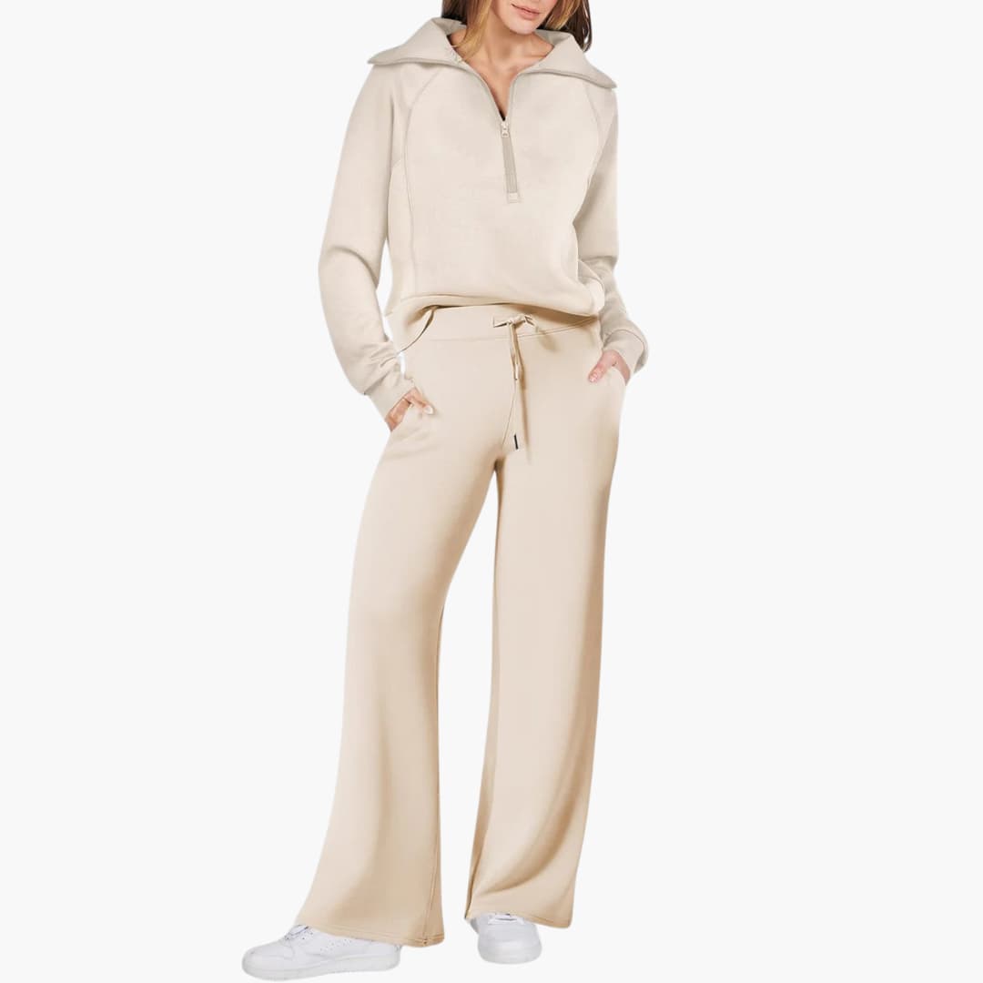 Nancy | Fleece Oversized Zip Up Collared Long Sleeve Autumn Wide Leg Tracksuit Women