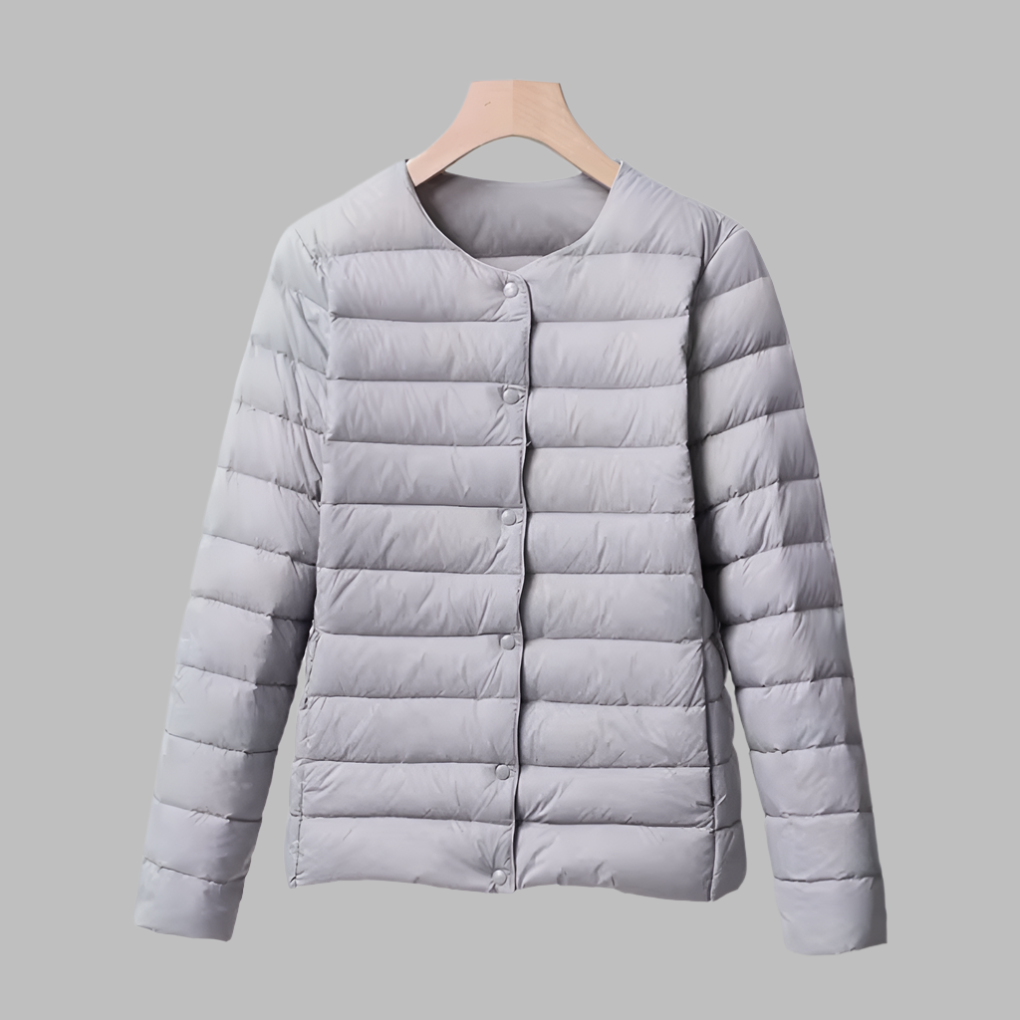 Beau | Collarless Button Up Quilted Padded Winter Jacket Women
