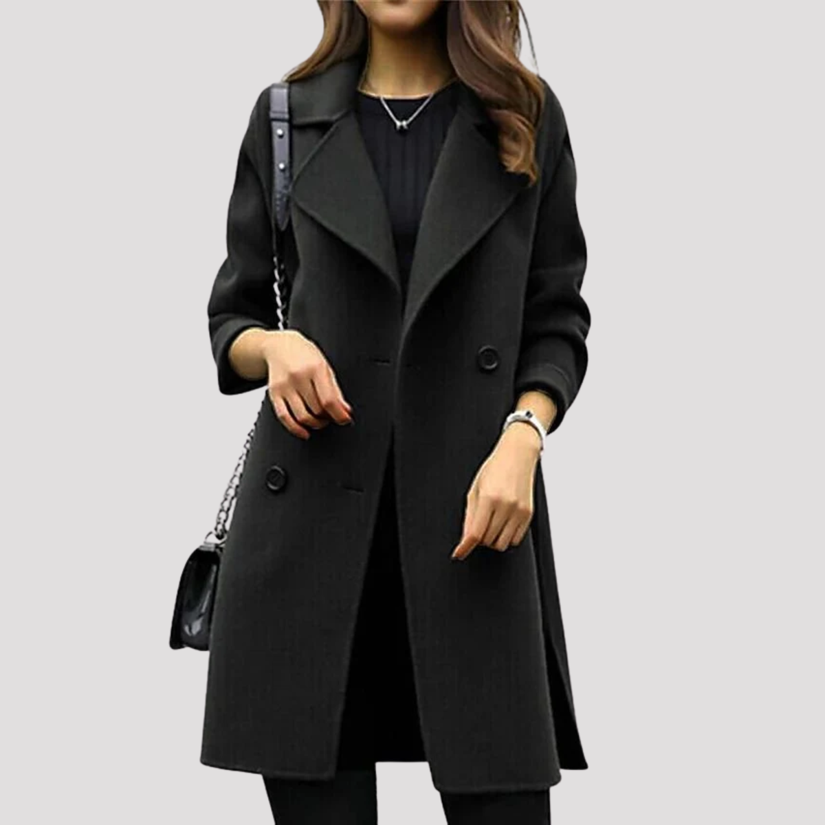 Neve | Button Collared Lapel Long Autumn Smart Tailored Coat Women