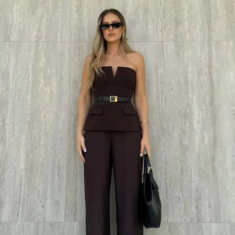 Zara | Strapless V Neck Sleeveless Fitted Peplum Going Out Tube Corset Top Women