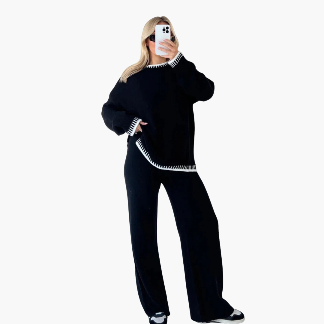 Elodie | Knitted Long Sleeve Oversized Autumn Winter Wide Leg Trouser Co Ord Set Women