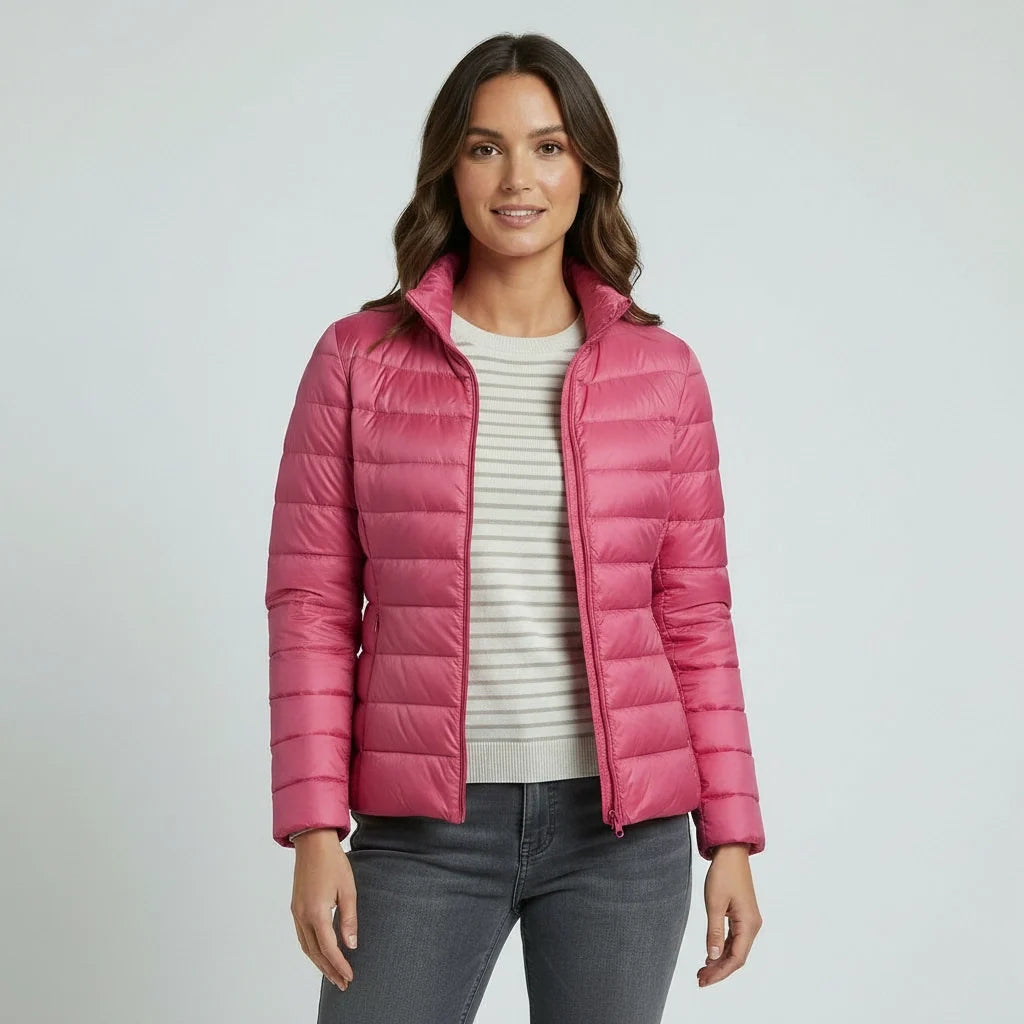 Mina | Funnel Neck Zip Up Fitted Side Pockets Quilted Winter Puffer Jacket Women