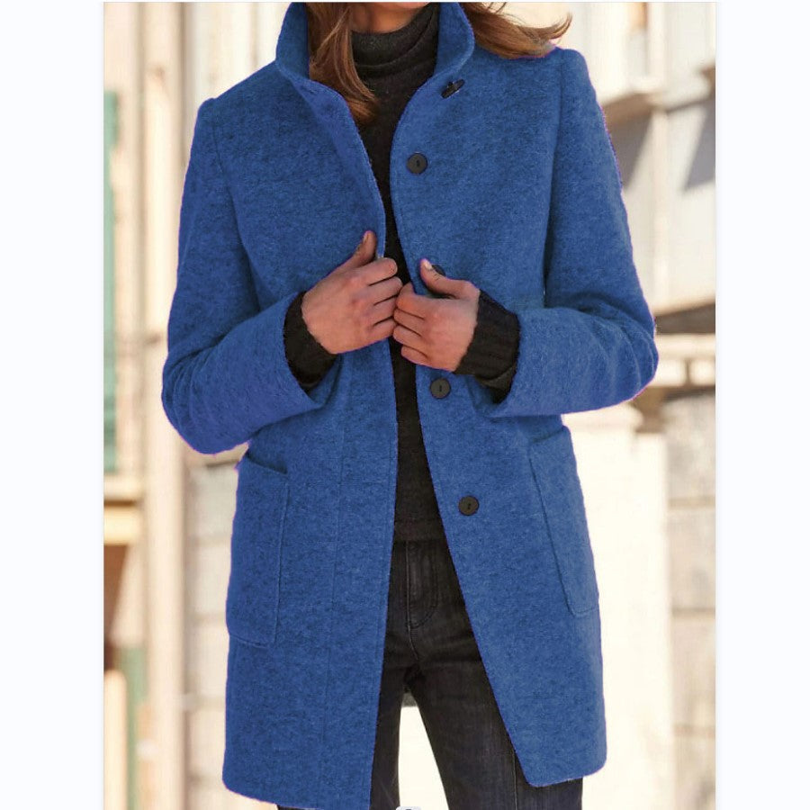 Heidi | Funnel Neck Button Pocket Long Smart Tailored Coat Women