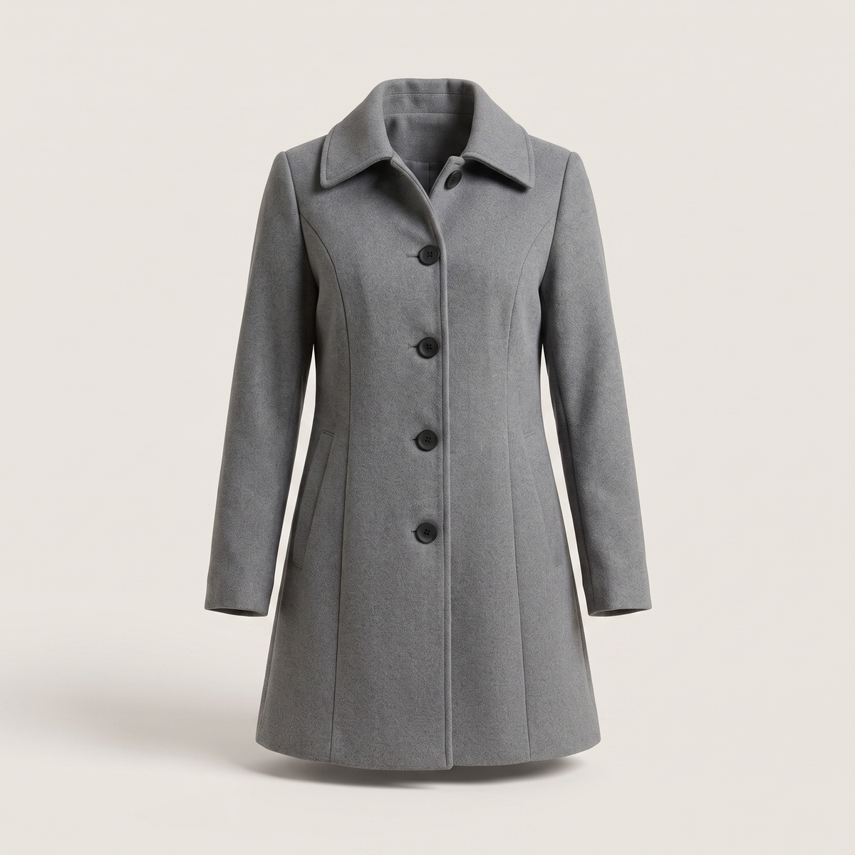 Megan | Fitted Collared Button Flared Knee Length Pocket Autumn Smart Tailored Coat Women