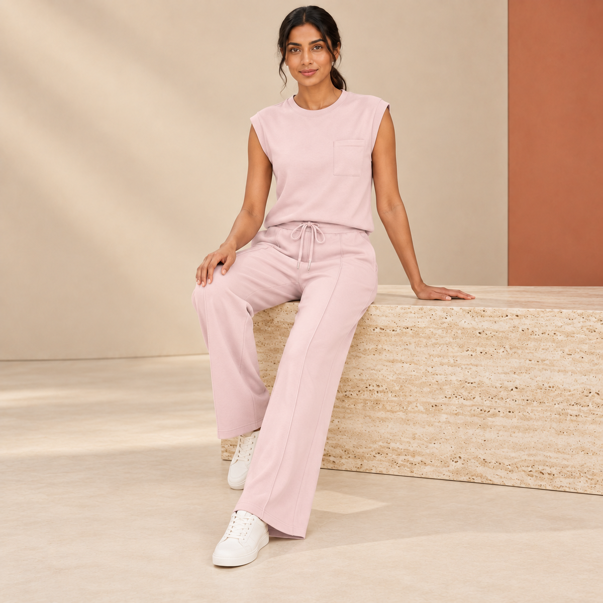 Pearl | Sleeveless Wide Leg Tie Waist Tracksuit Women