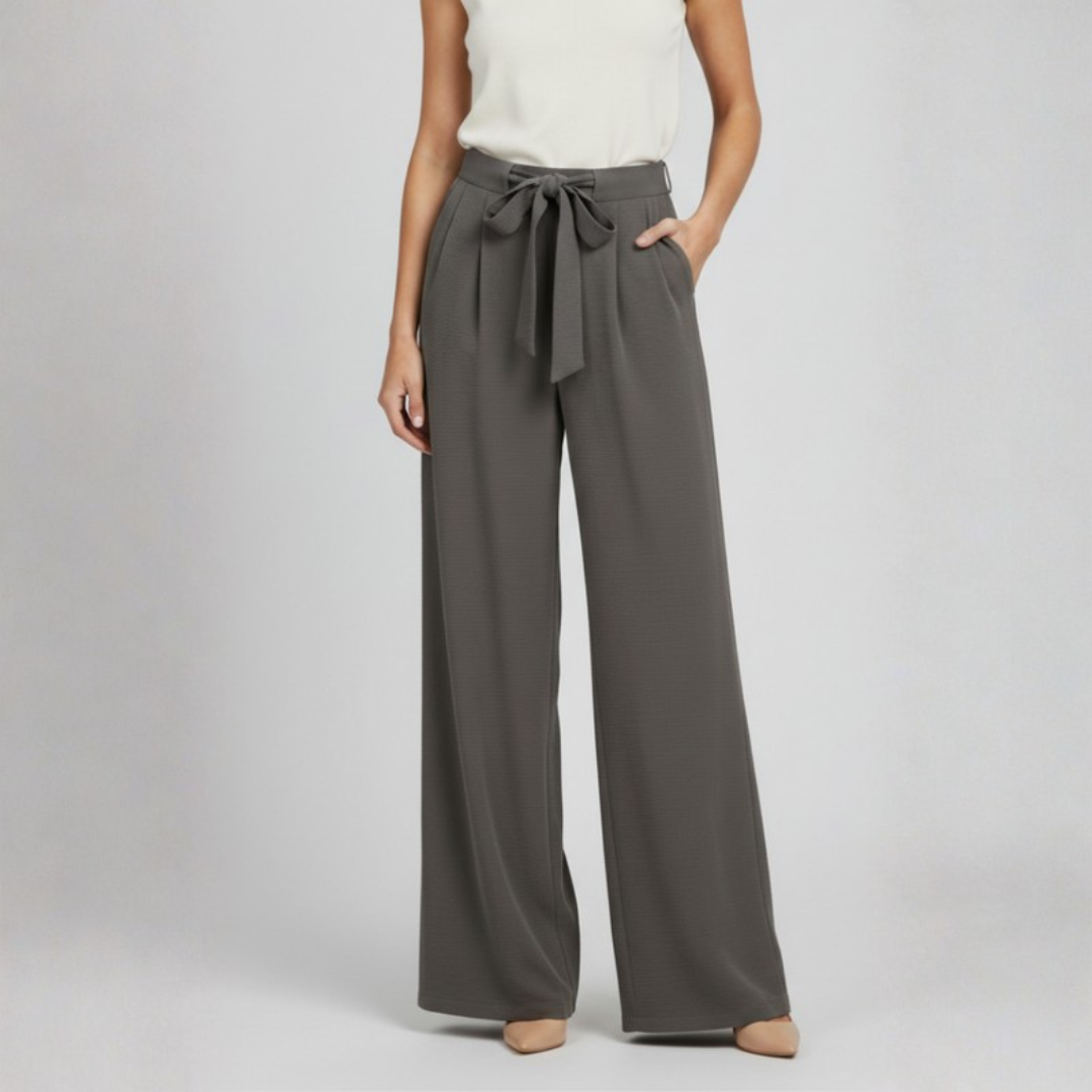 Stella | Pleated High Waisted Tailored Pockets Smart Work Wide Leg Trousers Women