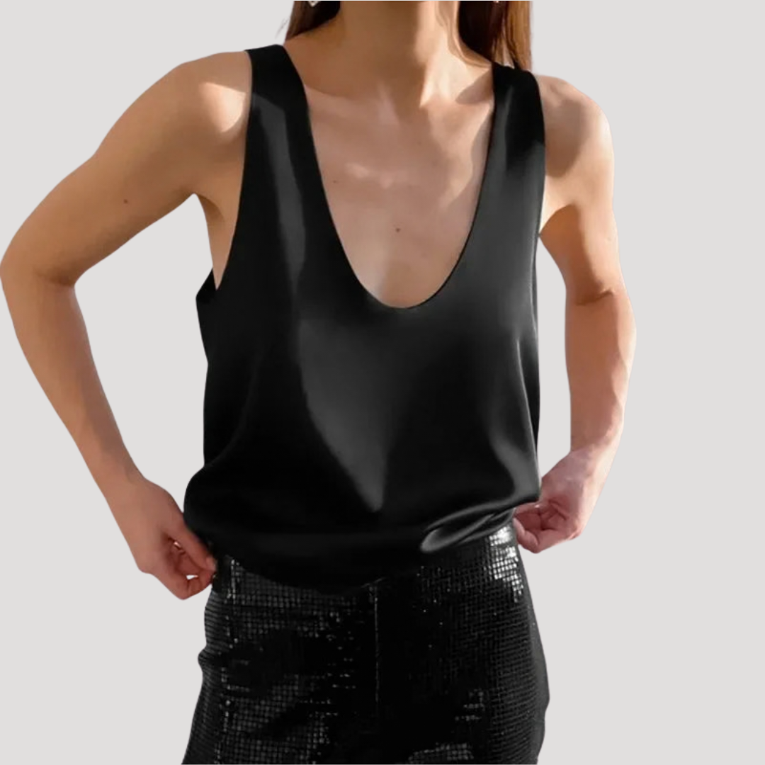 Clara | Satin Draped Scoop Neck Plunge Loose Sleeveless Going Out Evening Tank Top Women
