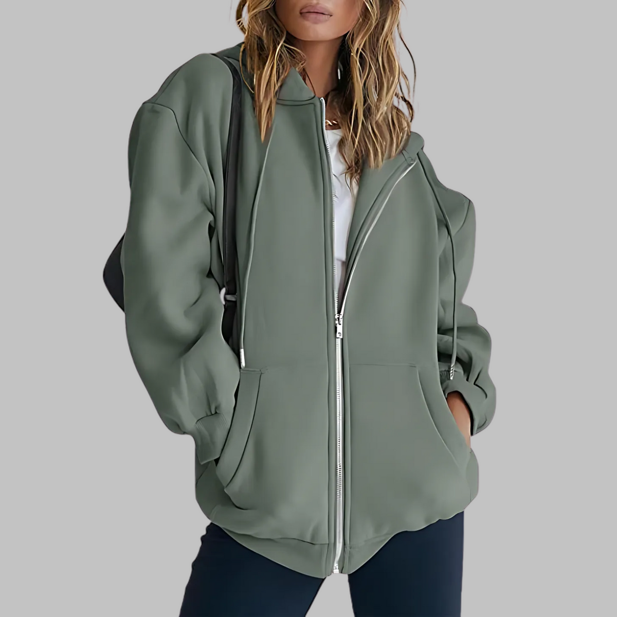 Lou | Zip Up Drawstring Pockets Long Sleeve Autumn Oversized Hoodie Women