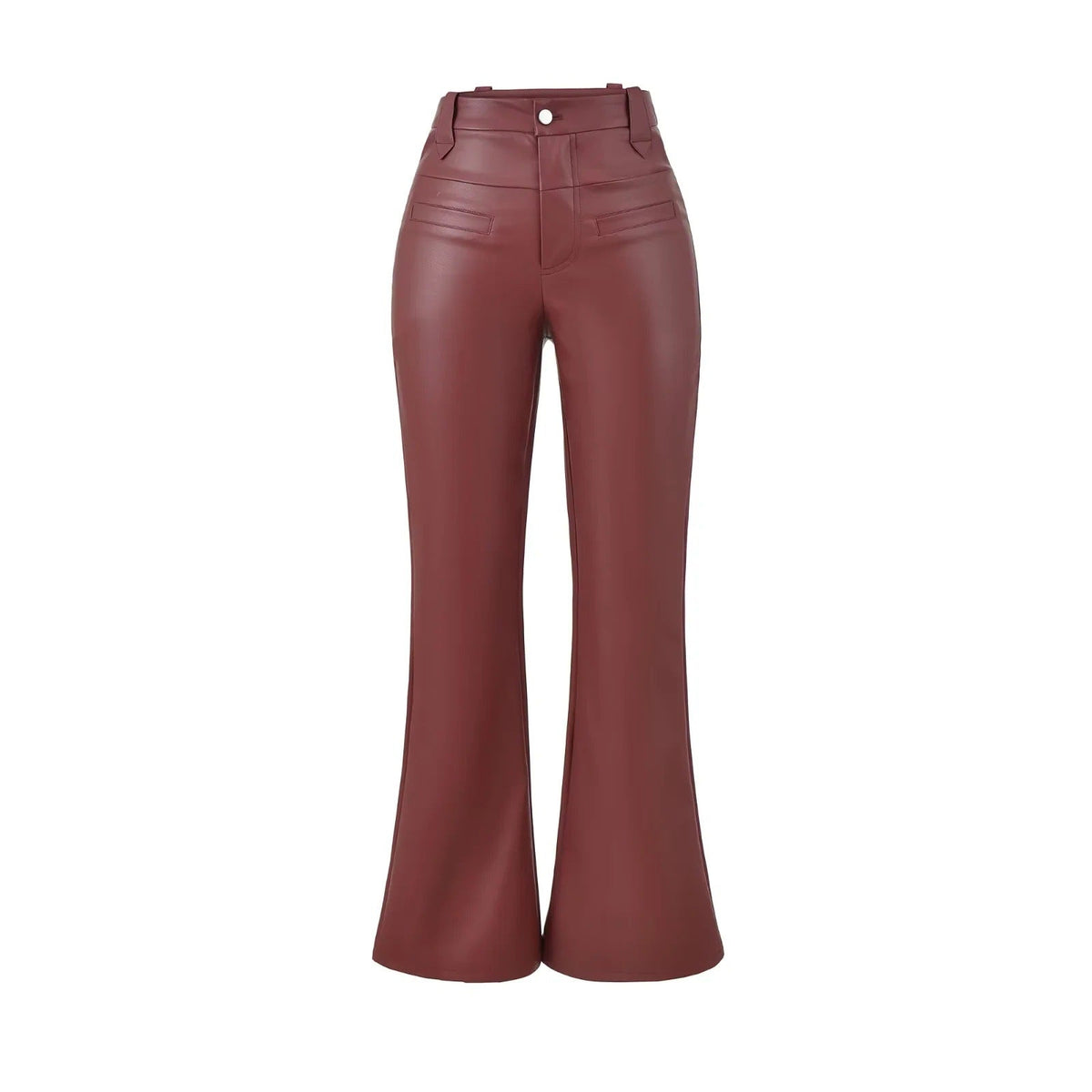 Pippa | Pockets Button Fitted Long Autumn Faux Leather Flared Trousers Women