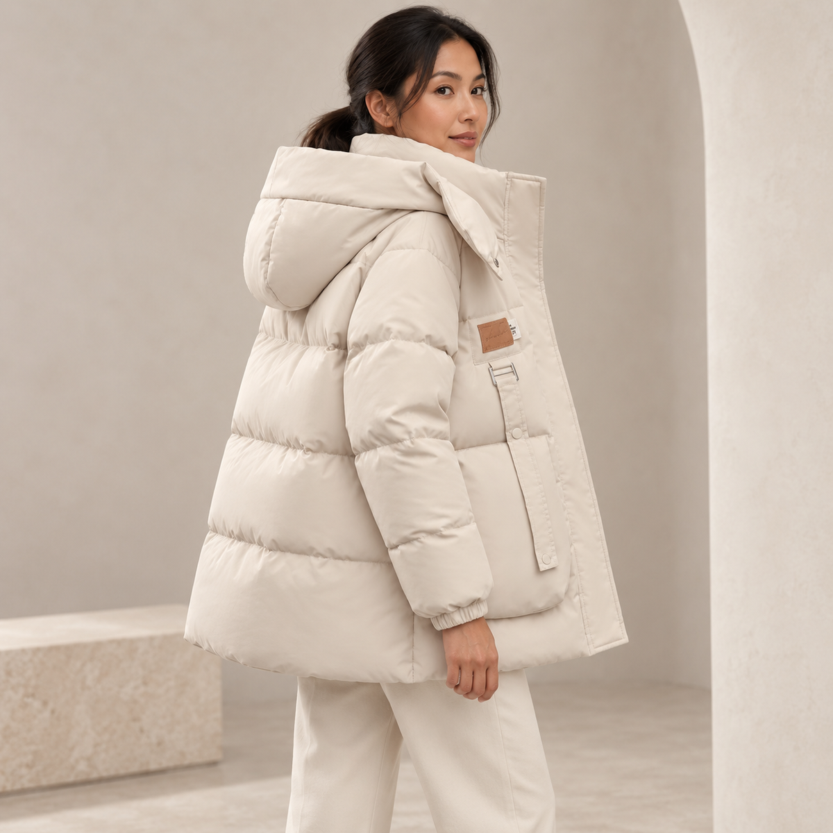 Myla | Winter Oversized Zip Up Hooded Quilted Funnel Neck Puffer Jacket Women