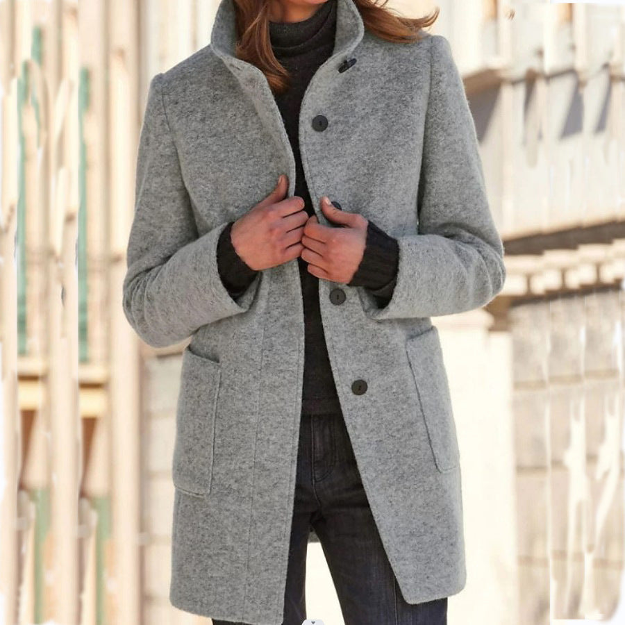Heidi | Funnel Neck Button Pocket Long Smart Tailored Coat Women